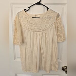 Anthropologie Ivory Embroidered Top